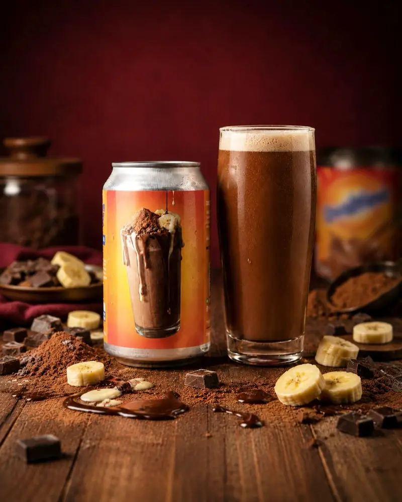 Chocolate banana pastry sour poured on a dark wooden table