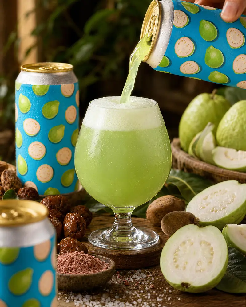 Green guava sour poured into a stemmed glass