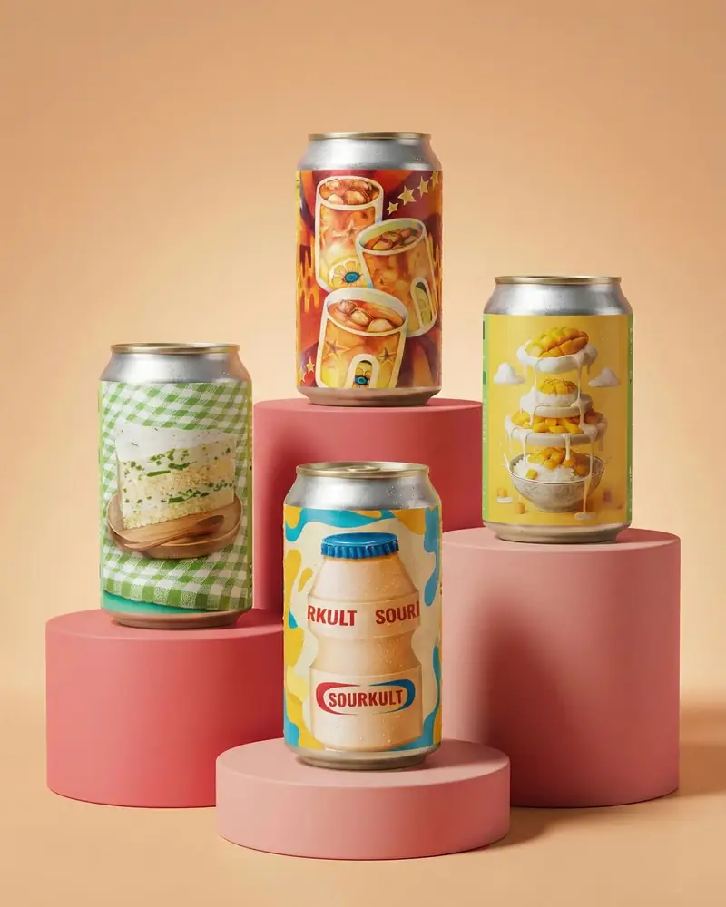 Core range cans arranged on pink display blocks