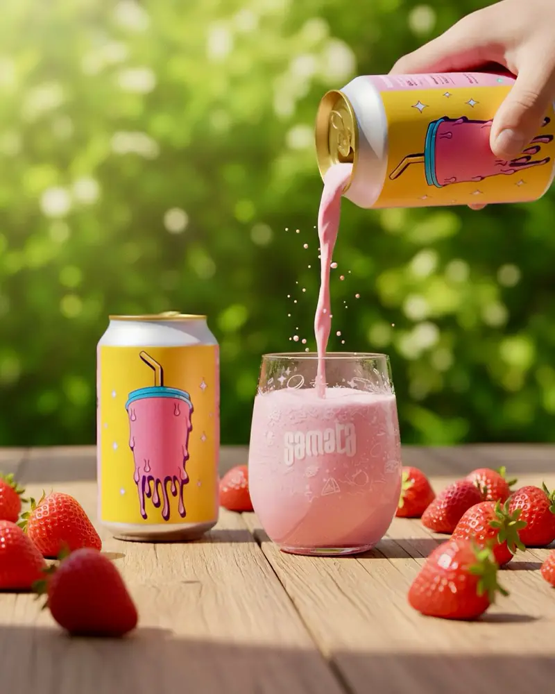 Strawberry sour poured outdoors among fresh strawberries
