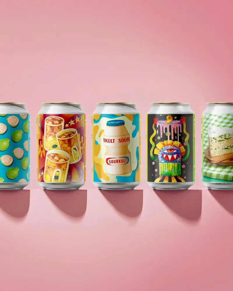 Row of Samata cans lined up on a pink backdrop